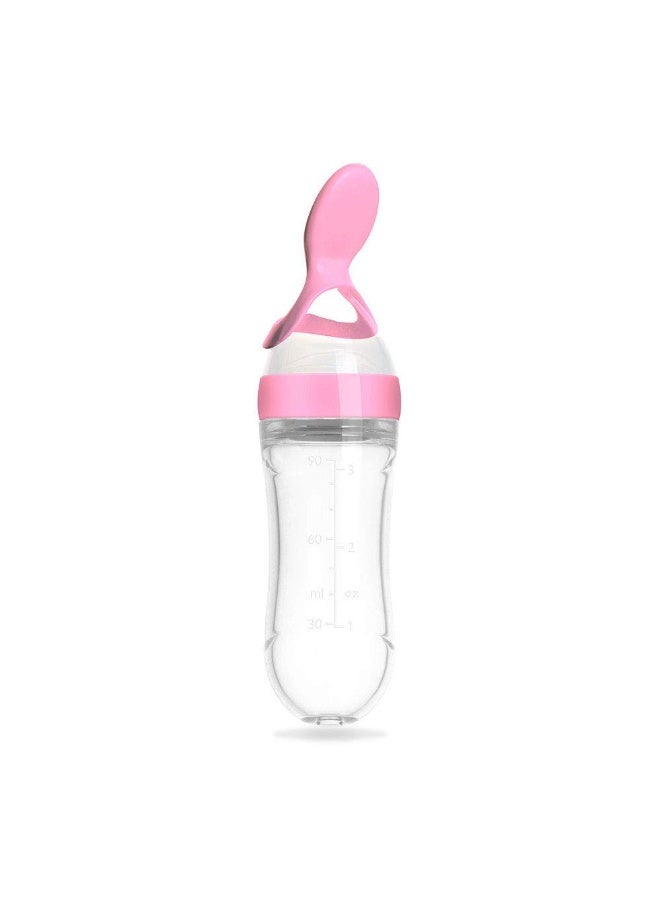 Daytoyz Silicone Squeeze Bottle Spoon Baby Feeding Cereal, Rice, Supplement with Dispensing Feeder, Food Dispensing Spoon, Infant Newborn Toddler Food Supplement Set- 90ml Pink - Image 1